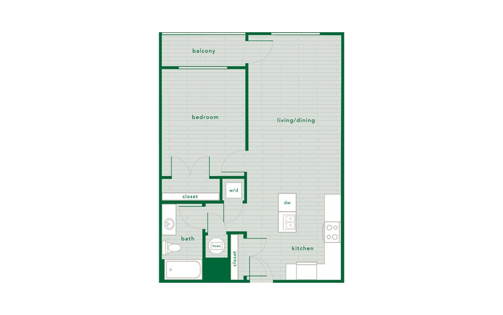 #6-104 - 1 bedroom floorplan layout with 1 bathroom and 735 - 744 square feet